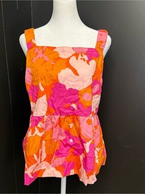 Women’s Floral Square-Neck Tank Top in Orange & Pink